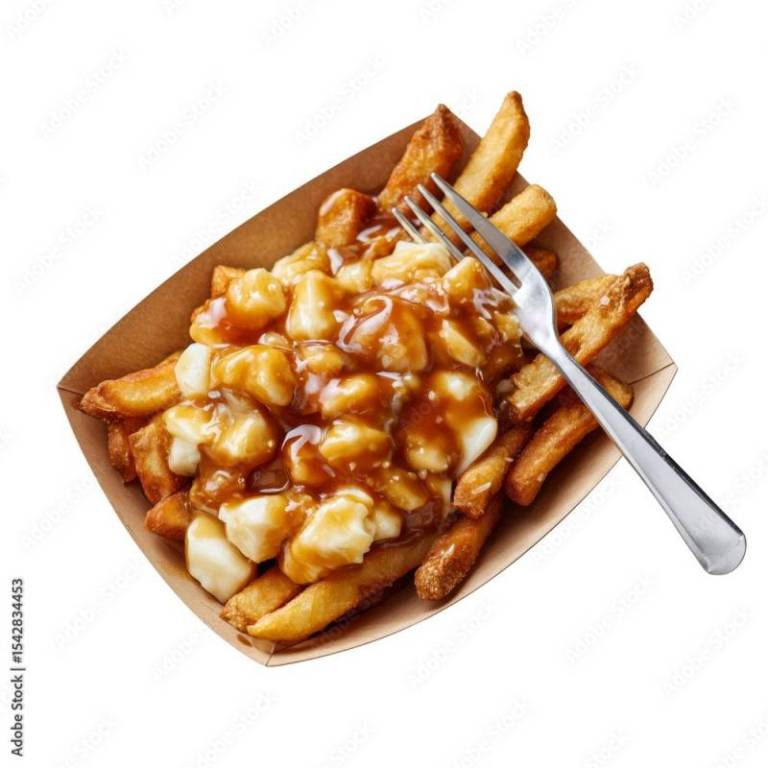 Delicious poutine dish with gravy and cheese curds food photography transparent background culinary delight