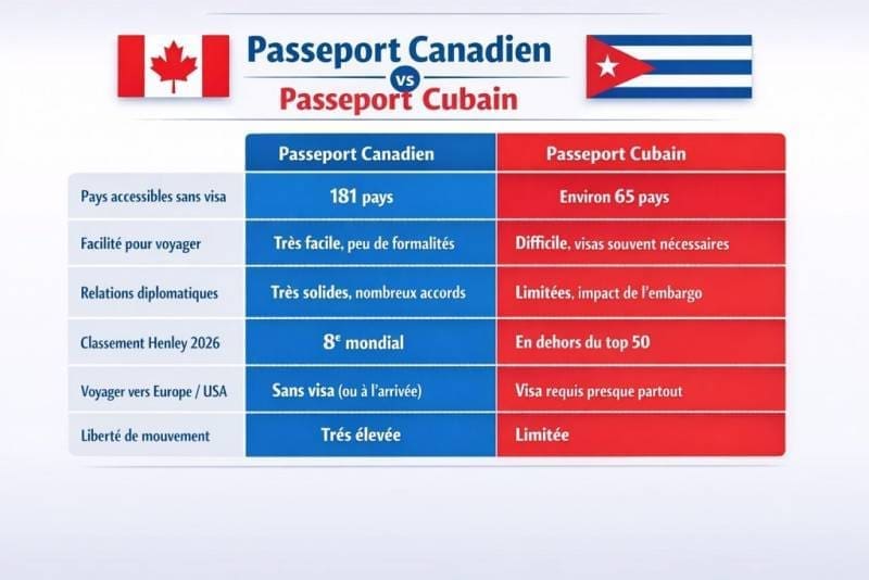 Passeport canadien vs passeport cubain : libert&eacute; de voyager en 2026